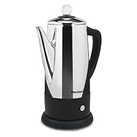 Elite Gourmet EC812 Electric 12-Cup Coffee Percolator with Keep Warm, Clear Brew Progress Knob Cool-Touch Handle Cord-less Serve, Stainless Steel