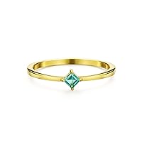 18K Gold Emerald Rings Simple Square Cut Dainty Delicate Rings Fine Jewelry for Women Girls