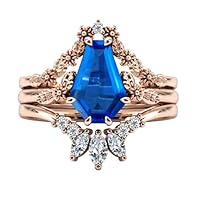 2.5 CT Pastel Floral Coffin Shaped Blue Sapphire Engagement Ring Set Vintage Blue Sapphire Leaf Style Wedding Ring Set Art Deco 3pc Bridal Ring