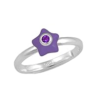 Girl's Sterling Silver Simulated Adjustable Birthstone Enamel Star Ring (Size 3-7)