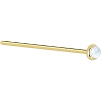 Body Candy Solid 14k Yellow Gold 2mm Rainbow Moonstone Straight Fishtail Nose Stud Ring 20 Gauge 17mm