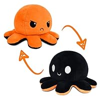 TeeTurtle - The Original Reversible Octopus Plushie - Black + Orange - Cute Sensory Fidget Stuffed Animals That Show Your Mood - Perfect for Halloween!
