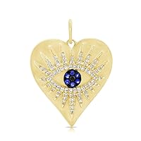 Beautiful Heart Evil Eye Diamond Blue Sapphire Sterling Silver Charm Pendant,Designer Heart Silver Diamond Blue Sapphire Pendant,Gift