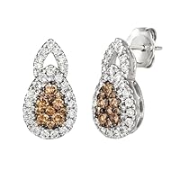 K Gallery 1.30Ctw Round Cut Chocolate And White Diamond Cluster Stud Earrings 14K White Gold Finish