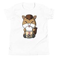 Year of The Horse Shirt Chinese New Year Gift Boba Tea Kawaii Anime Bubble Milk Tea Youth Short Sleeve T-Shirt