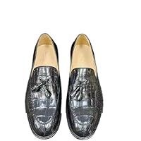 Authentic Real Crocodile Skin Soft Outsole Men's Black Tassel Shoes Genuine Exotic Alligator Leather Male Slip-on Dress Loafers