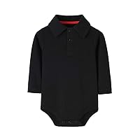 Teach Leanbh Infant Baby Polo Bodysuit Cotton Long Sleeve Pure Color Shirt 3-24 Months (3 Months, Black)
