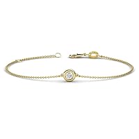 Round White Sapphire 0.21 Ct Solitaire Station Minimalist Bracelet 14K Gold