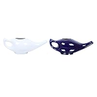WHOLELIFEOBJECTS Leak Proof Durable Porcelain Ceramic Neti Pot Hold White 300 Ml And Blue 230 ML Water Comfortable Grip Microwave and Dishwasher Safe eco Friendly Natural Treatment for Sinus