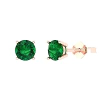 2.0 ct Brilliant Round Cut Solitaire Simulated Emerald Pair of Stud Everyday Earrings 18K Pink Rose Gold Butterfly Push Back