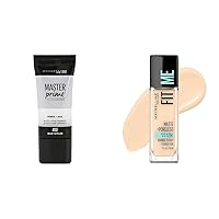 New York Facestudio Master Prime Primer Makeup, Blur + Pore Minimize, 1 fl. oz. & Fit Me Matte + Poreless Liquid Oil-Free Foundation Makeup, Light Beige, 1 Count (Packaging May Vary)