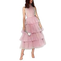Women's Halter Backless Tiered Tulle Wedding Party Dresses A-Line Prom Gowns