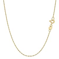 10K SOLID Yellow Gold 0.80mm, 1.00m, 1.5mm, 1.7mm or 2.2mm Shiny Diamond-Cut Classic Singapore Chain Necklace for Pendants and Charms with Spring-Ring Clasp (7