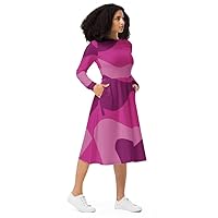 Pink Purple Wavy Abstract Print All-Over Print Long Sleeve midi Dress