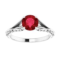 Round Cut Woodland 1 CT Engagement Ring 925 Silver/10K/14K/18K Solid Gold Elvish Ruby Ring Twig Leaf Red Ruby Ring Branch Ruby Ring July Birthstone Ring Anniversary Ring