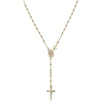 Savlano 925 Sterling Silver Italian Solid Bead Chain Cross & Rosary Virgin Mary Pendant -18K Gold Plated Y Necklace Comes With Gift Box for Women - Made in Italy