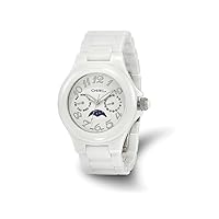 Ladies Chisel White Ceramic Dial Analog Watch with White Strap