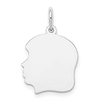 Solid 14k White Gold Plain Medium.011 Depth Facing Left Girl Customize Personalize Engravable Charm Pendant Jewelry Gifts For Women or Men (Length 0.86