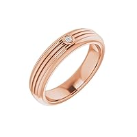 14k Rose Gold Diamond Solitaire Bezel Set Men Gents Ring