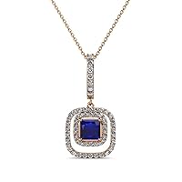Blue Sapphire & Diamond Womens Halo Pendant Necklace 0.68 ctw 14K Rose Gold with 18