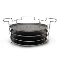4 Tier Pizza Baking Tray 29cm Non-Stick + Stainless Steel Oven Rack Stand, Aluminum Pizza Serving Plates - PFOA Free