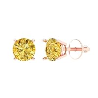 0.9ct Round Cut Solitaire Natural Yellow Citrine Unisex Designer Stud Earrings 14k Rose Gold Screw Back conflict free Jewelry