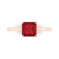 Clara Pucci 1.50 carat Asscher Cut Solitaire Simulated Ruby Proposal Wedding Bridal Anniversary Ring 18K Rose Gold