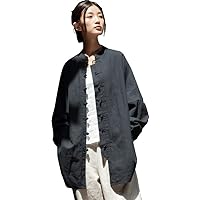 Women's Long Jacket Vintage Chinese Frog Button Cotton Linen Blouse Loose Long Shirt