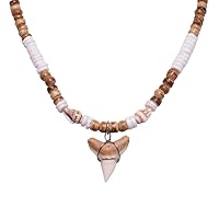 Shark Tooth on Puka Shell Beads Necklace (18
