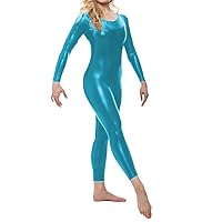 Sexy Scoop Neck Full Sleeve Bodycon Jumpsuits Shiny Metallic Spandex Jumpsuits Rompers Party Club High Street Outfits Overall (6X-Large,Sky Blue,6X-Large)