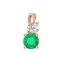 14k Rose Gold Emerald & 1/10 Ct Diamond Floral-Inspired Pendant