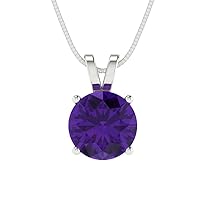 Clara Pucci 2.50 ct Round Cut Genuine Natural Purple Amethyst Solitaire Pendant Necklace With 18