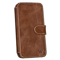 Wilken iPhone 14 Plus Leather Wallet Case with Detachable Magnetic Phone Case | Compatible with MagSafe and All Wireless Charging Accessories | Genuine Leather Magnetic Wallet Case (14 Plus, Brown)