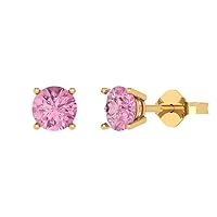 0.9ct Round Cut Conflict Free Solitaire Genuine Pink Unisex Stud Earrings 14k Yellow Gold Push Back conflict free Jewelry