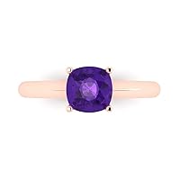 Clara Pucci 1.45ct Cushion Cut Solitaire Natural Amethyst 4-Prong Classic Designer Statement Ring Solid Real 14k Rose Gold for Women