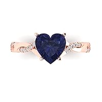 Clara Pucci 2.16ct Heart Cut Criss Cross Twisted Solitaire Halo Simulated Blue Sapphire designer Statement Ring Solid 14k Rose Gold