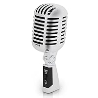Classic Retro Dynamic Vocal Microphone - Old Vintage Style Unidirectional Cardioid Mic with XLR Cable - Universal Stand Compatible - Live Performance In Studio Recording - PDMICR42SL (Silver)