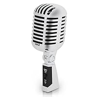 Pyle Classic Retro Dynamic Vocal Microphone - Old Vintage Style Unidirectional Cardioid Mic with XLR Cable - Universal Stand Compatible - Live Performance In Studio Recording - PDMICR42SL (Silver)