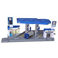Gulf Electronic Gas Station Diorama with Light and Sound and Tanker Truck 1/64 Model by Motormax 79638