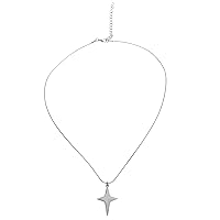YOUNAFENFashion Four-Pointed Star Necklace Clavicle Chain Smooth Cross Pendant Necklace Wedding Party Jewelry for Women Girls