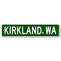 Kirkland, Washington - USA City and State Street Sign - Personalized Metal Street Sign, Man Cave Destination Sign, Perfect Idea, Pub Bar Wall Decor - 4x18 inches