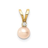 14k Gold Madi K 4 5mm Pink Near Round Freshwater Cultured Pearl CZ Cubic Zirconia Simulated Diamond Pendant Necklace Jewelry Gifts for Women
