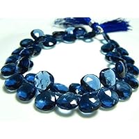 8 Matching Pairs Kyanite Blue Quartz Glass Faceted Heart Briolettes -Stones Measure -11mm Code-HIGH-9788