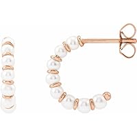 14k Rose Gold 14.98mm Cultured White Freshwater Pearl 3 Mm Polished White Earring Jewelry Gifts for Women