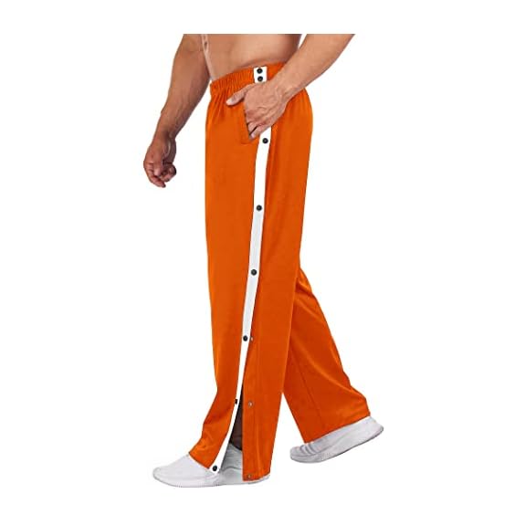 Men's Tear Away Basketball Pants High Split Snap Button Casual Post-Surgery  Sweatpants with Pockets