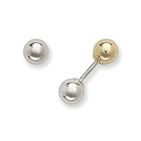 14ct Two Tone Hollow Polished Screw back Post Earrings Gold Reversible 4mm Ball Earrings Measures 4x4mm Jewelry Gifts for Women