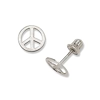 Solid 14K Gold Small Polished Peace Sign Screw back Earrings – 7mm - Yellow Gold, White Gold, Rose Gold – Boho Earrings for Women Teens – Hippie Earrings Stud