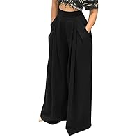 NRTHYE Womens Palazzo Long Pants High Waist Wide Leg Stretchy Loose Fit Casual Trousers with Pocket