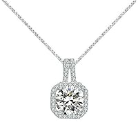 Navnita Jewellers 14k White Gold Plated 2.00 Ct Round Cut Simulated Diamond Halo Pendant Necklace With 18