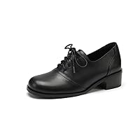 TinaCus Women's Genuine Leather Handmade Round Toe Lace Up Low Stacked Heel Oxford Pumps Shoes
